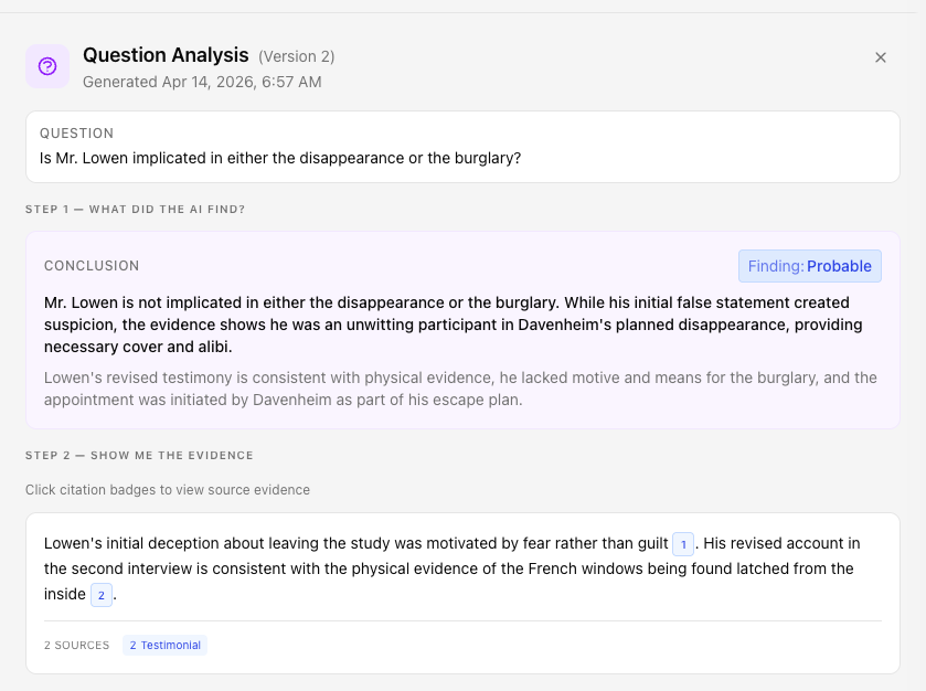 Analysis finding in Nquiry with relevance-scored citations linked to specific source passages